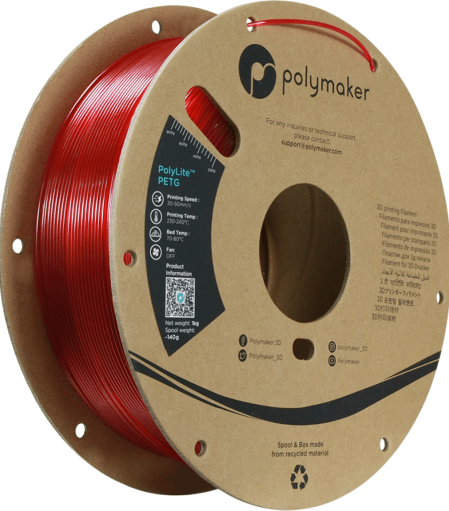 Polymaker – PolyLite PETG Transluzent Rot – 1,75 mm – 1,0 kg