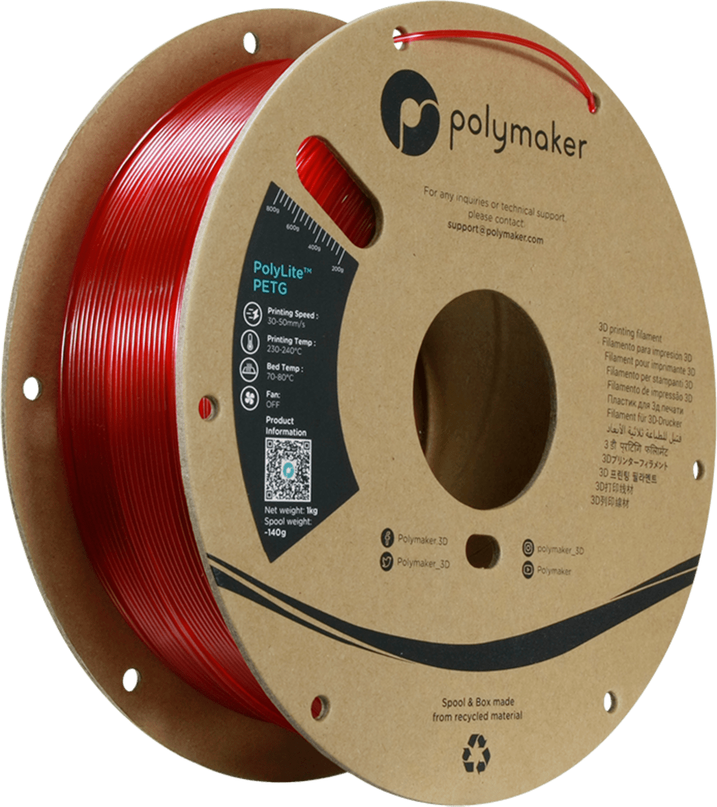 Polymaker – PolyLite PETG Transluzent Rot – 1,75 mm – 1,0 kg