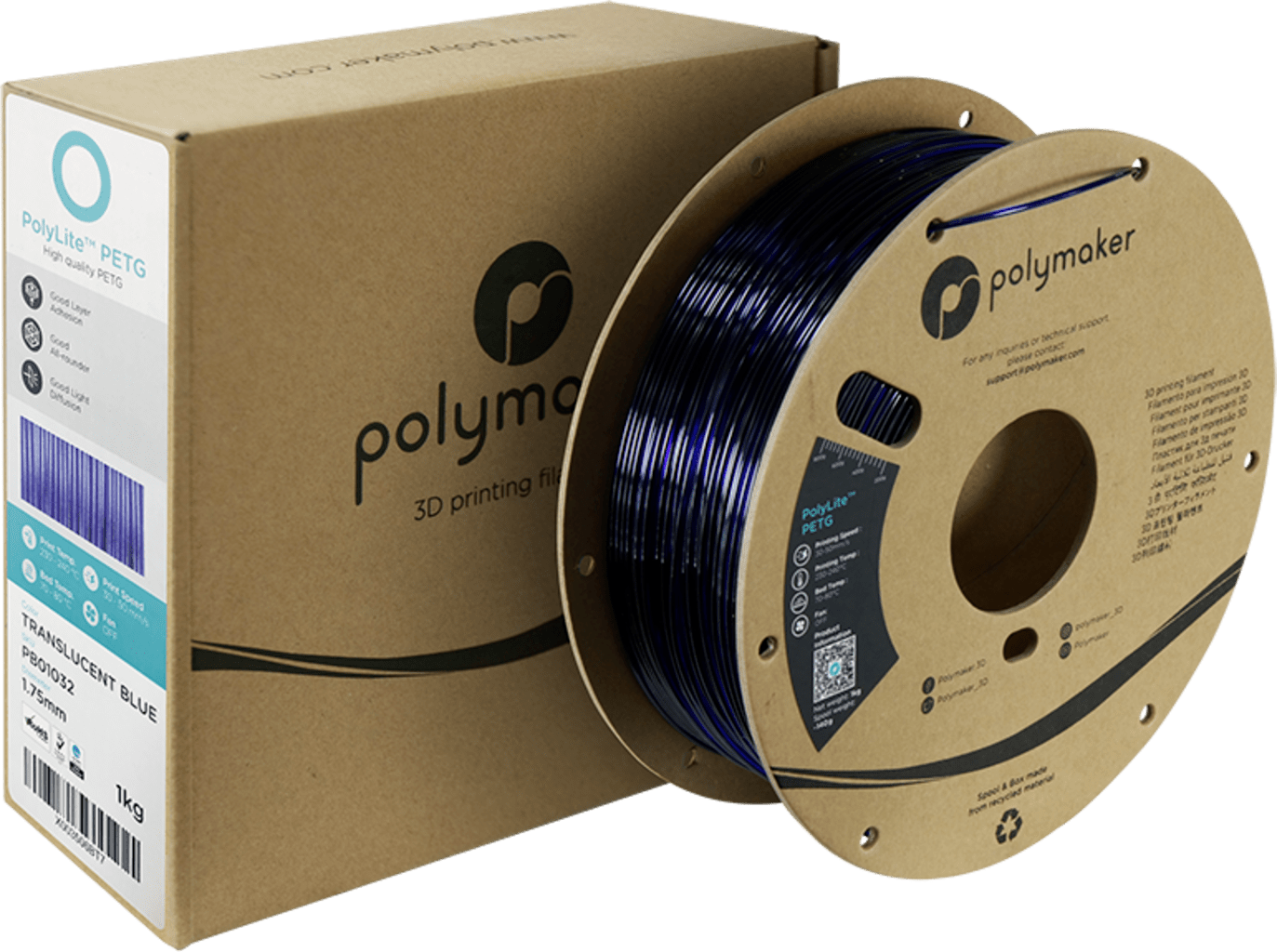 Polymaker – PolyLite PETG Transluzent Blau – 1,75 mm – 1 kg
