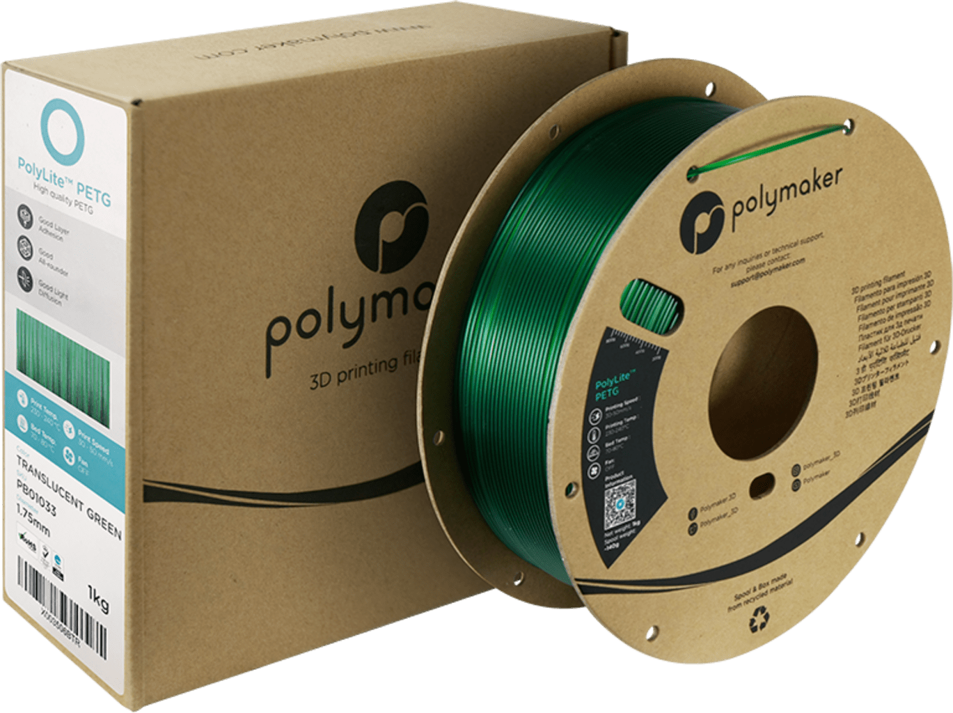 Polymaker – PETG Transluzent Grün – 1,75 mm – 1 kg