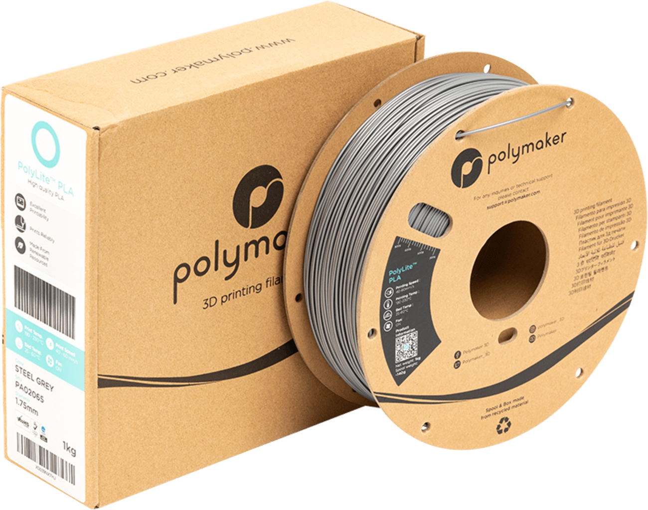 Polymaker – PolyLite PLA Steel Grey – 1,75 mm – 1 kg