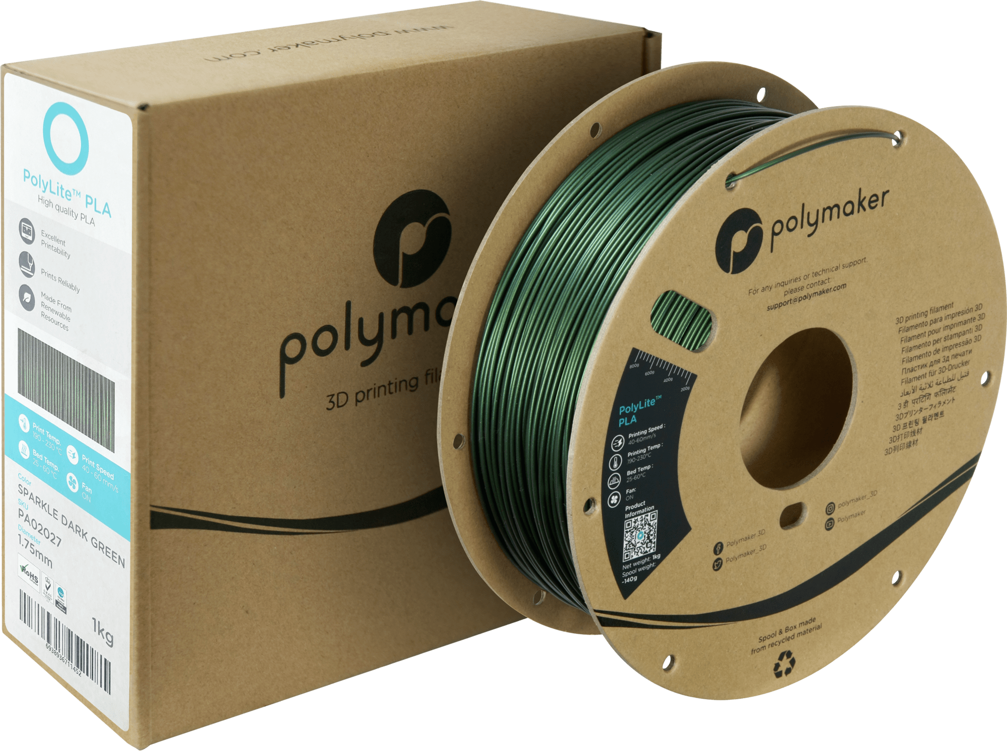 Polymaker – PLA Glitzer Dunkelgrün – 1,75 mm – 1,0 kg