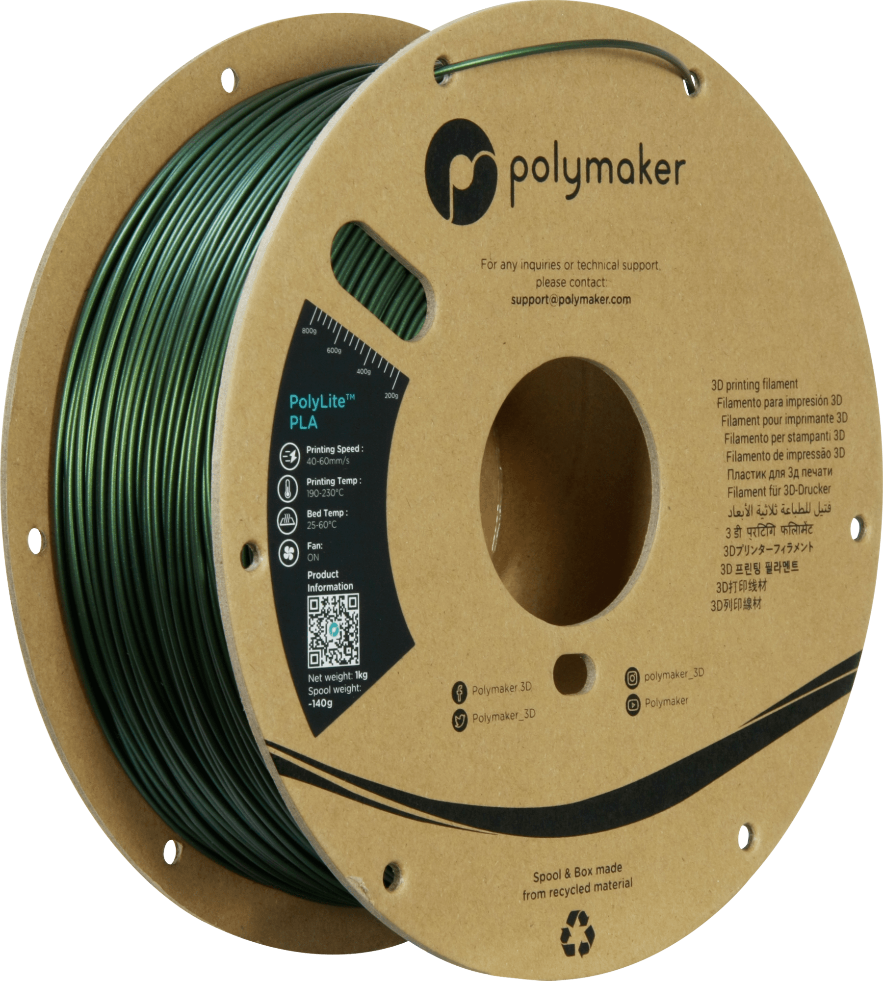 Polymaker – PLA Glitzer Dunkelgrün – 1,75 mm – 1,0 kg