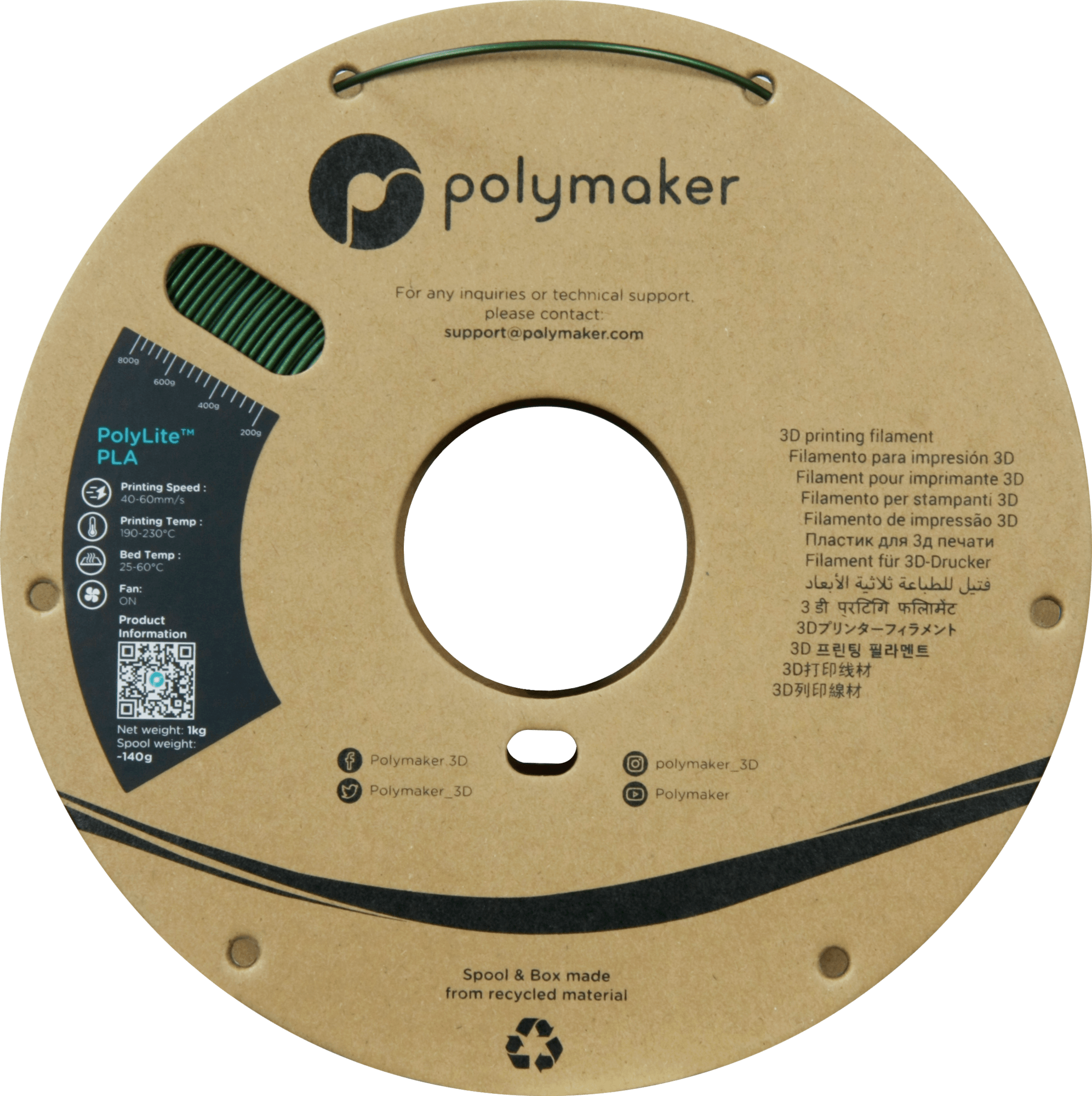 Polymaker – PLA Glitzer Dunkelgrün – 1,75 mm – 1,0 kg