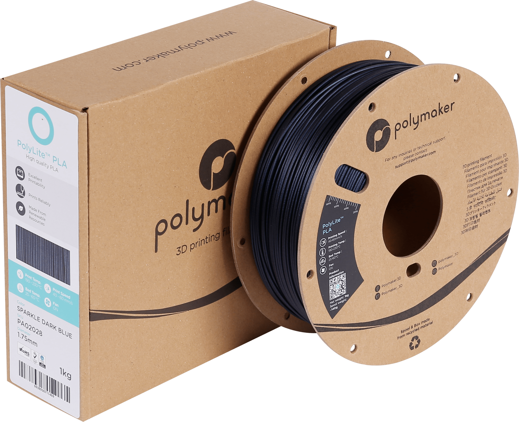 Polymaker – PLA Glitzer Dunkelblau – 1,75 mm – 1,0 kg