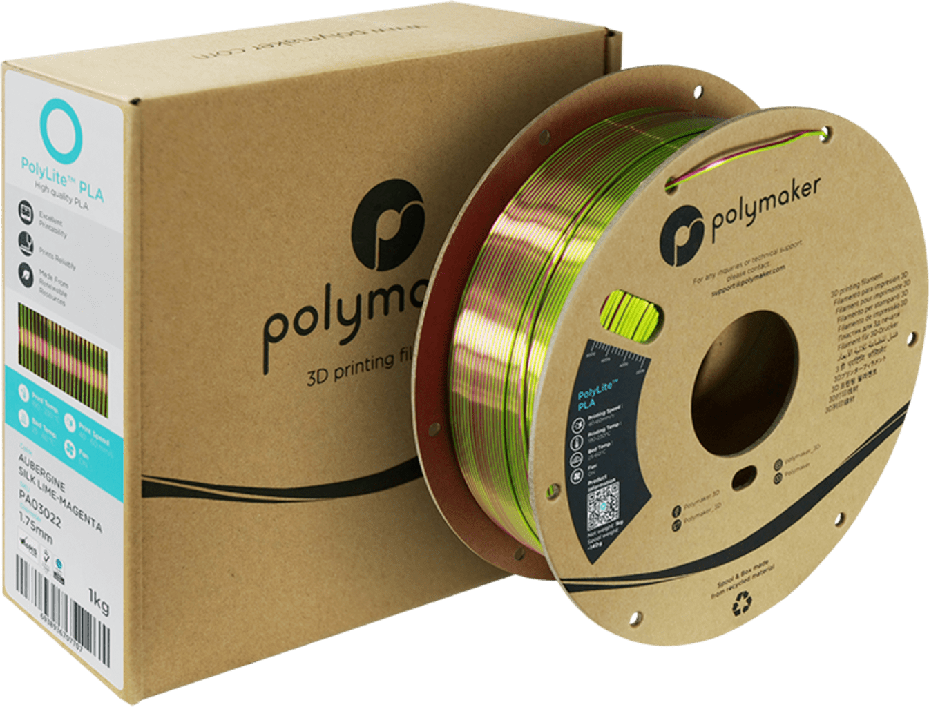 Polymaker – Dual Silk PLA Aubergine Lime-Magenta – 1,75 mm – 1 kg