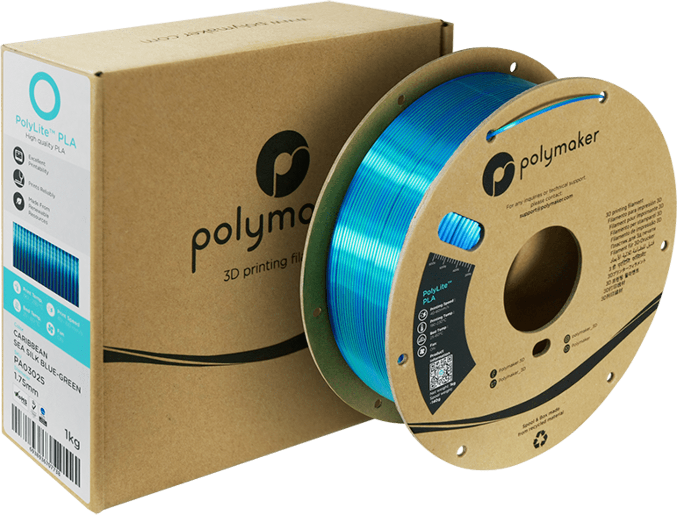 Polymaker – PolyLite Dual Silk PLA Caribbean Sea Blue-Green – 1,75 mm – 1 kg