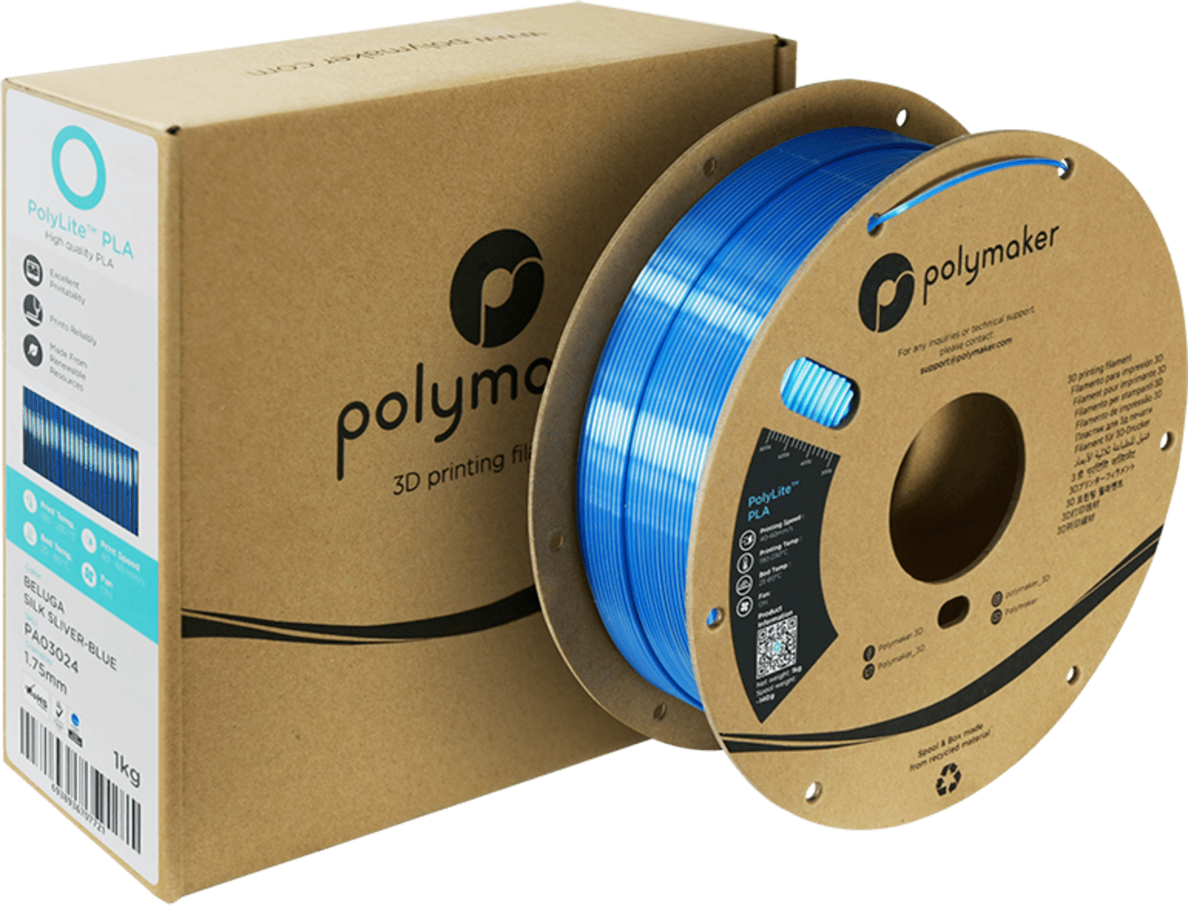 Polymaker – PolyLite Dual Silk PLA Beluga Silver-Blue – 1,75 mm – 1 kg