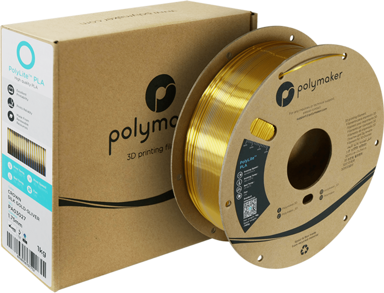 Polymaker – PolyLite Dual Silk PLA Crown Gold-Silver – 1,75 mm – 1 kg