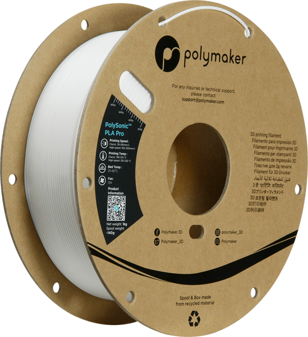 Polymaker – PolySonic PLA Pro White – 1,75 mm – 1 kg