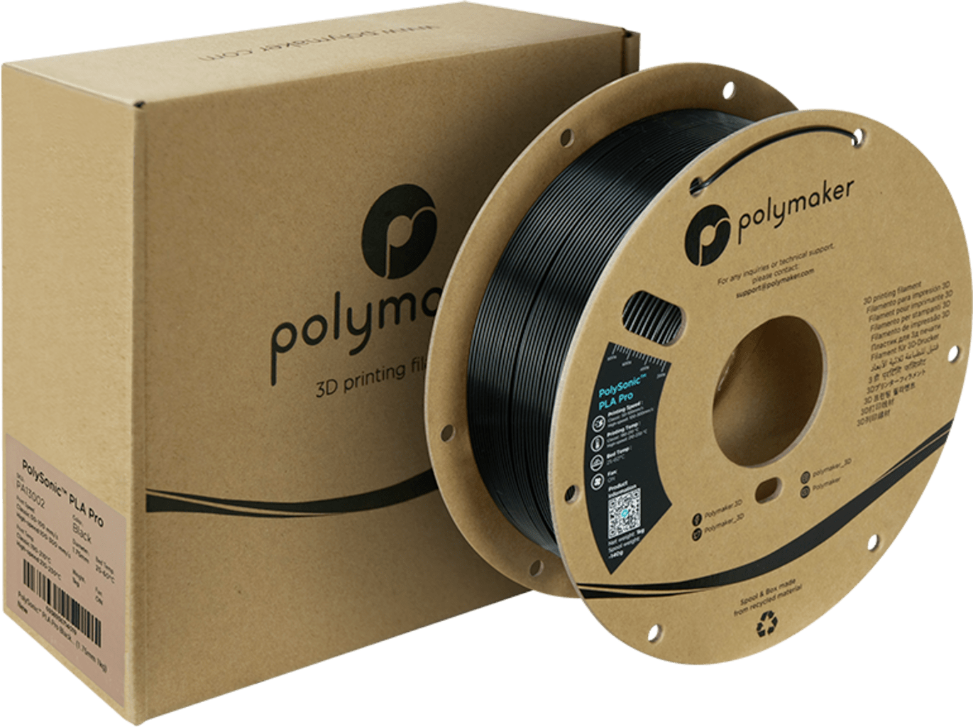 Polymaker – PolySonic PLA Pro Schwarz – 1,75 mm – 1,0 kg