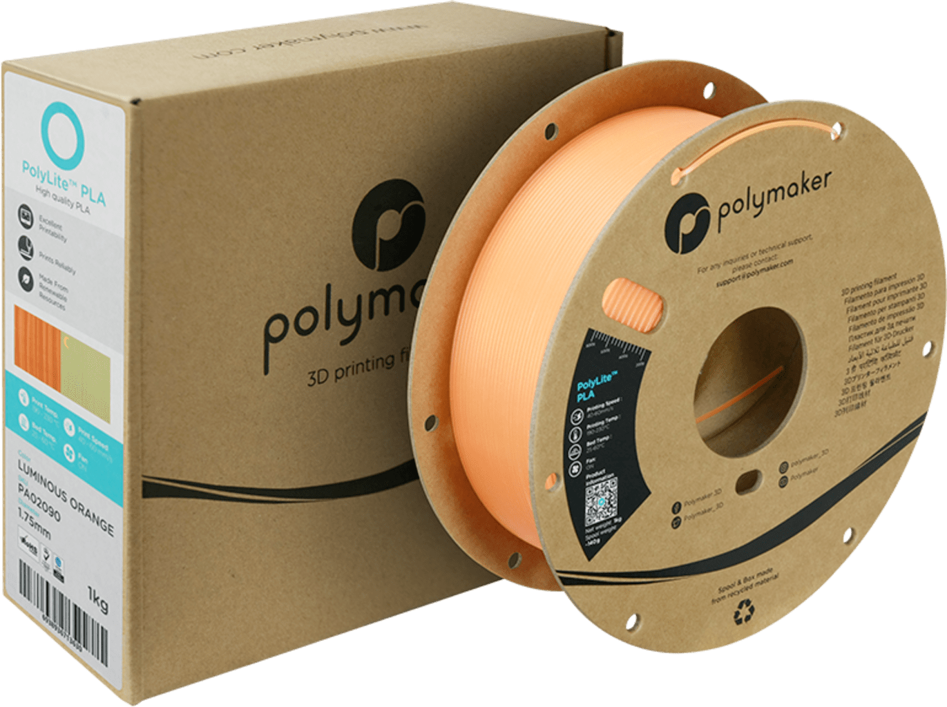 Polymaker – Luminous PLA Orange – 1,75 mm – 1 kg