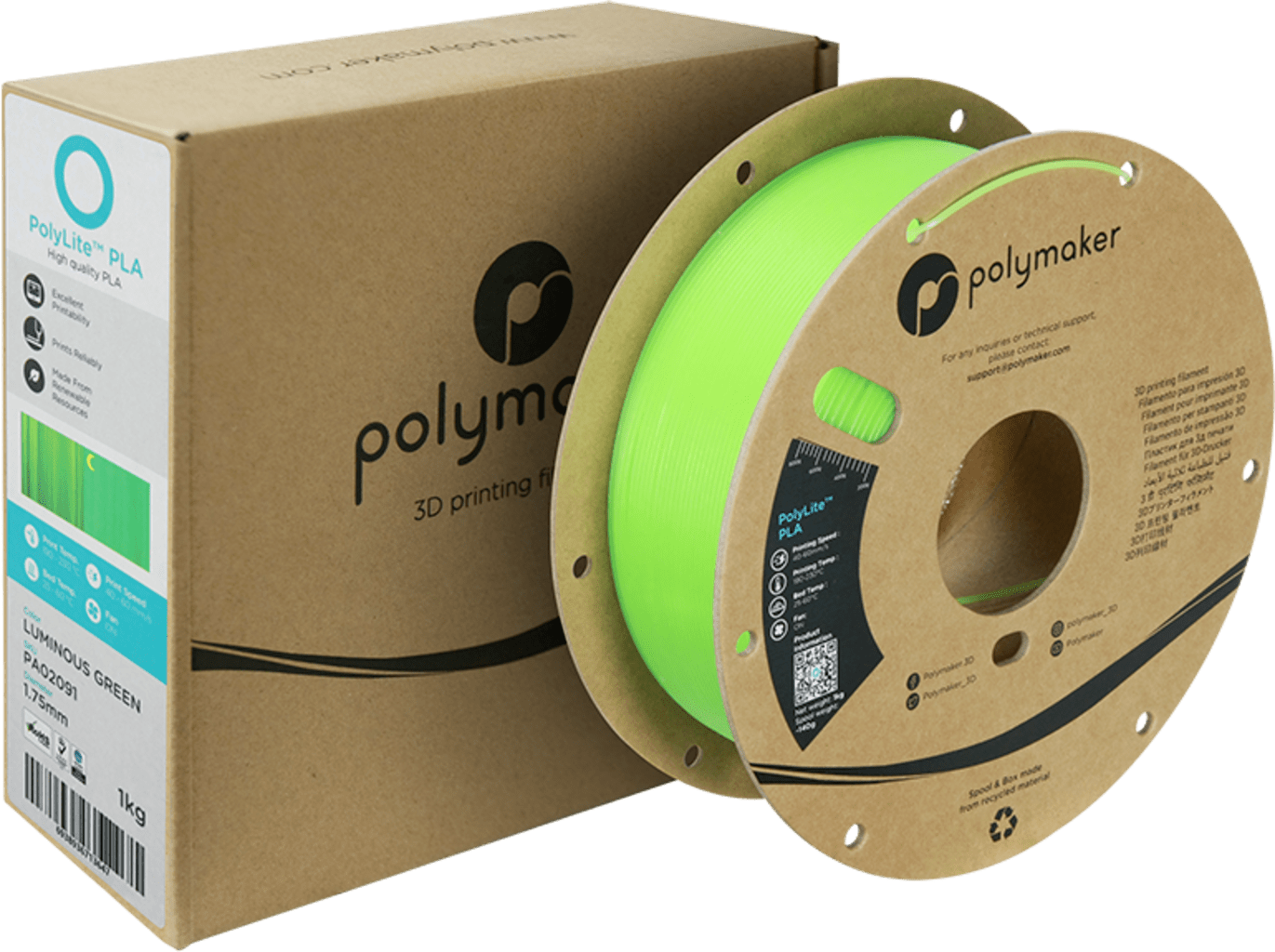 Polymaker – PolyLite Luminous PLA Grün – 1,75 mm – 1,0 kg