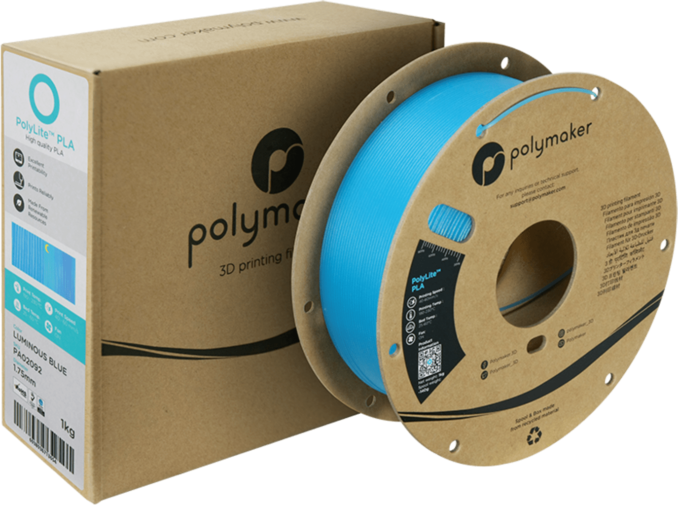 Polymaker – PolyLite Luminous PLA Blau – 1,75 mm – 1,0 kg