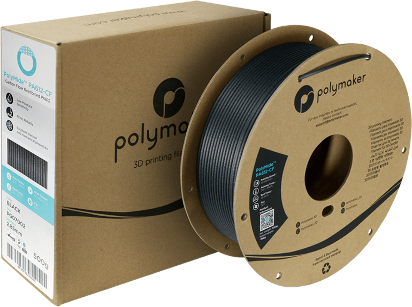 Polymaker – PolyMide PA612-CF Schwarz – 1,75 mm – 0.5 kg