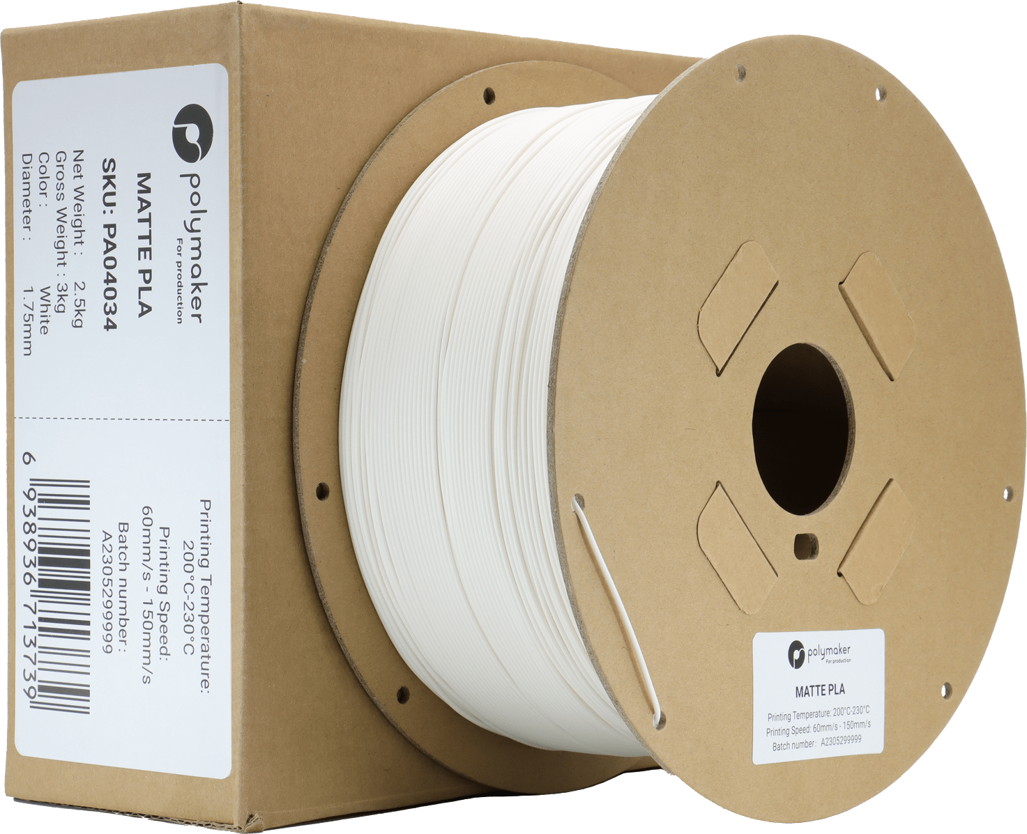 Polymaker – Mattes PLA Weiß – 1,75 mm – 2,5 kg