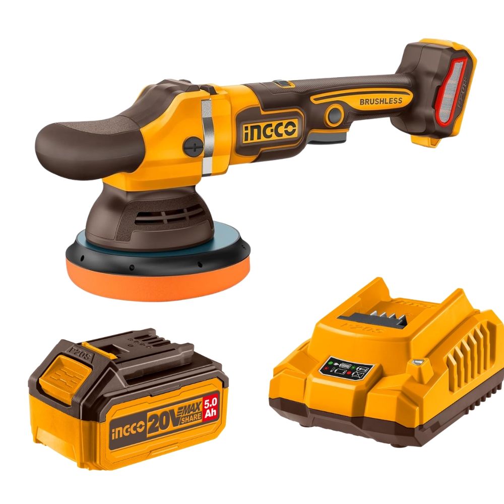 Ingco – Cordless Brushless Angle Polisher 150mm with Battery 5.Ah & Charger