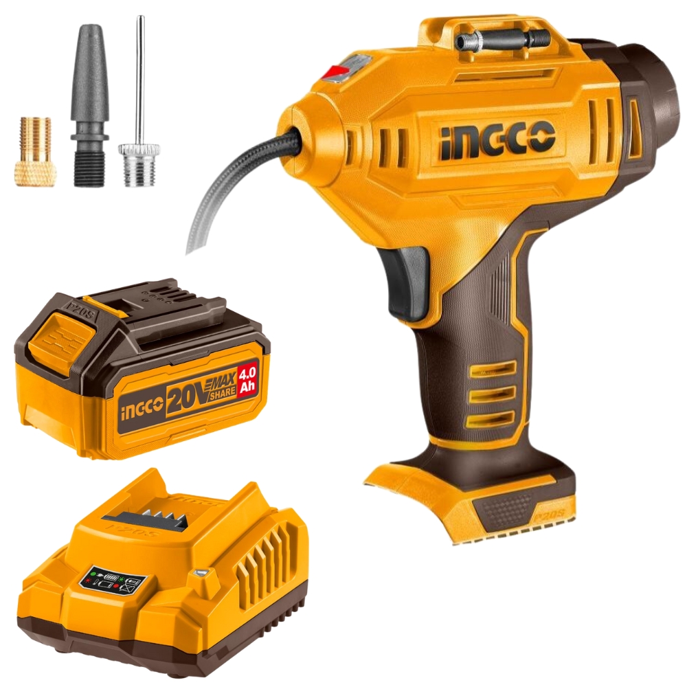 Ingco – Cordless Auto Air Compressor with 4Ah Battery & Charger