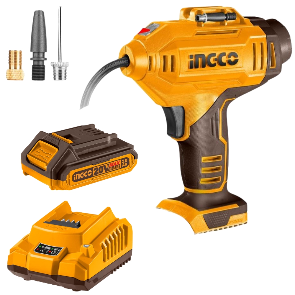 Ingco – Cordless Auto Air Compressor with 2Ah Battery & Charger