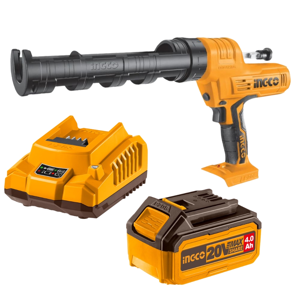 Ingco – Cordless Caulking Gun (20 V) Kit with 4.0Ah Battery & Charger