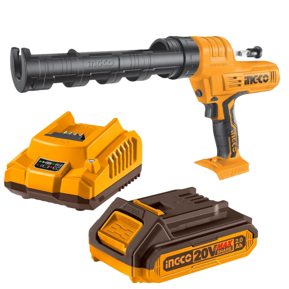 Ingco – Cordless Caulking Gun (20V) Kit with 2.0Ah Battery & Charger