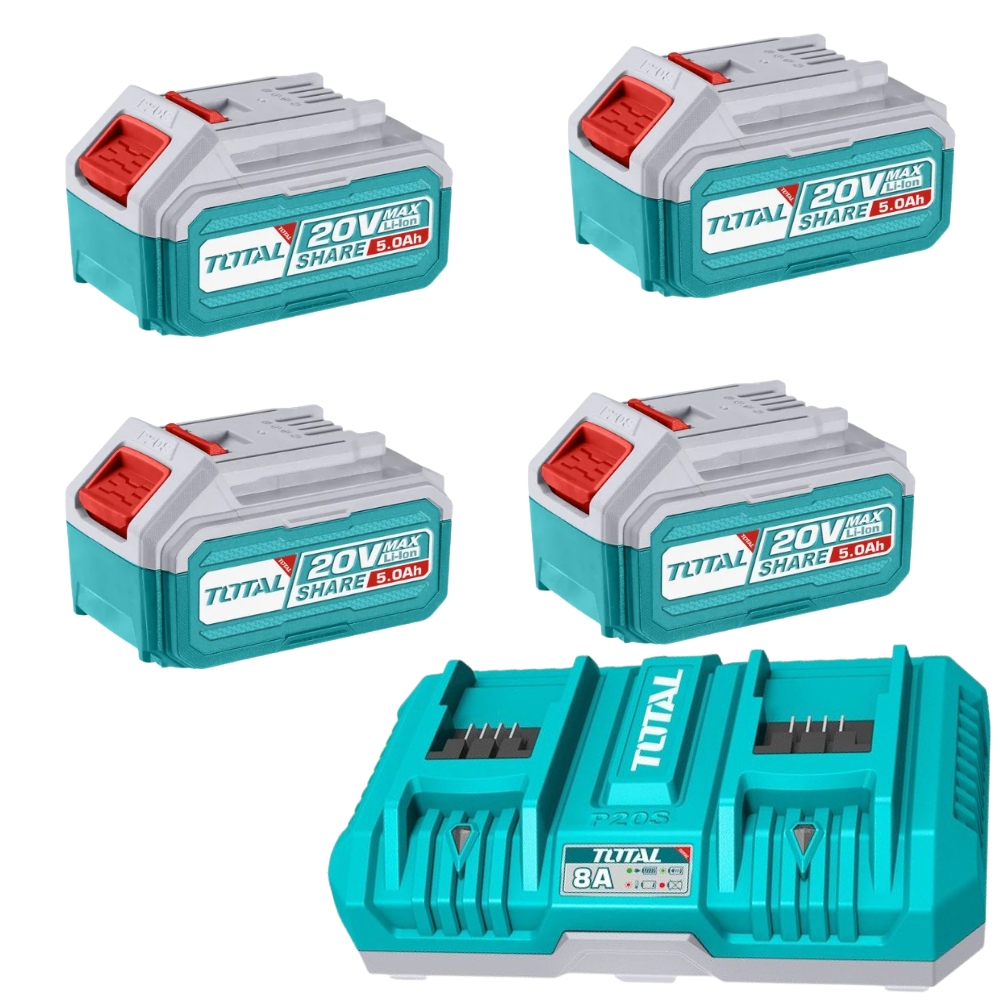 Total Tools – Professional 4 x 5.0Ah Batteries and Dual Charger Kit