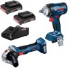 Bosch – Cordless Impact Wrench, Angle Grinder with 2x2Ah Batts and Charger Bosch – Cordless Impact Wrench, Angle Grinder with 2x2Ah Batts and Charger
