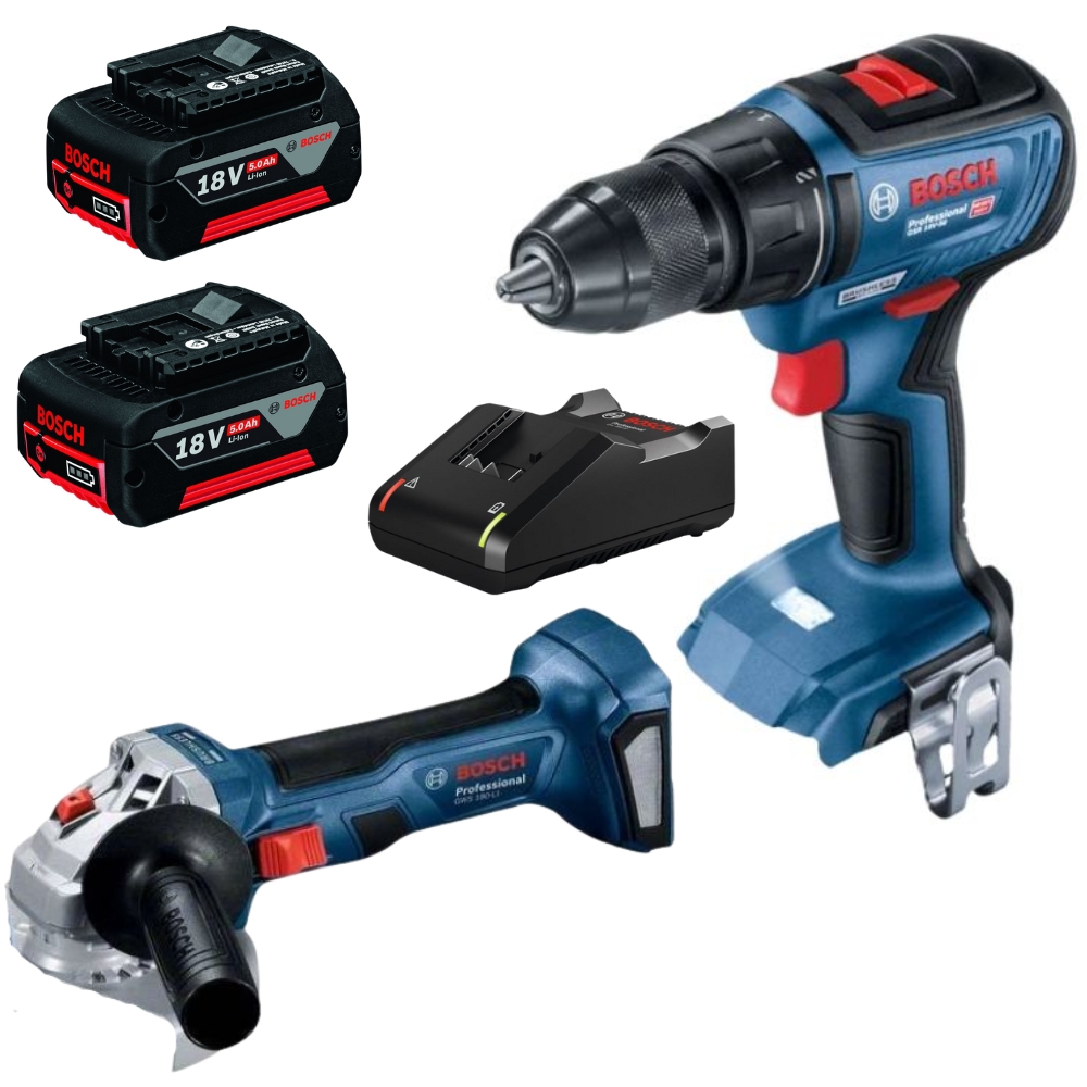Bosch – Cordless Drill, Angle Grinder, 2x 4.0Ah Battery, Charger & Toolbag