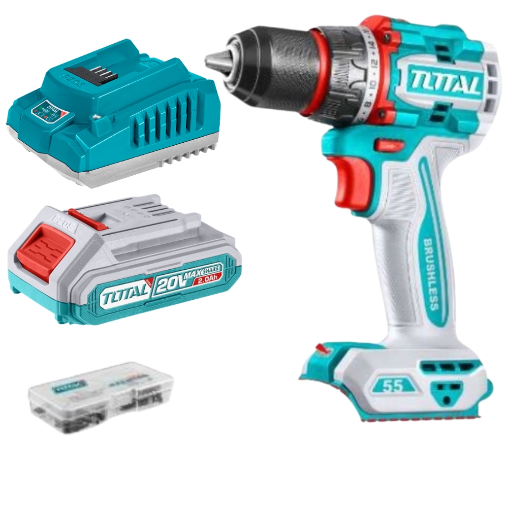 Total Tools – Cordless Compact Brushless Drill with 2Ah Battery & Charger