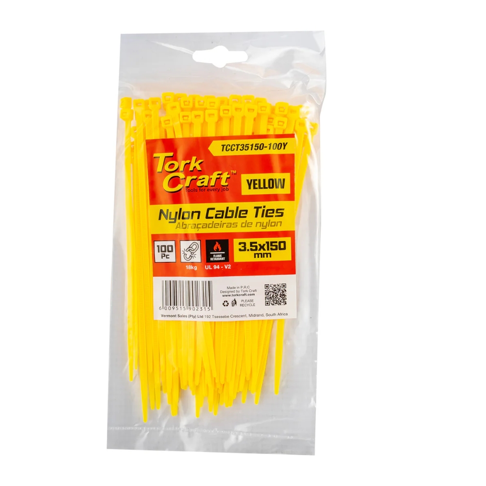 Tork Craft – Nylon Cable Ties 3.5mm x 150mm Yellow – 100 Pieces