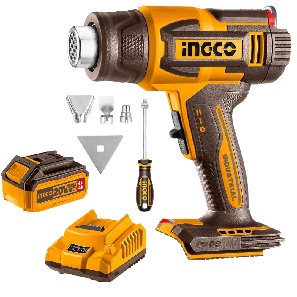 Ingco – Cordless Heat Gun with LCD Display with 4.0Ah Battery & Charger