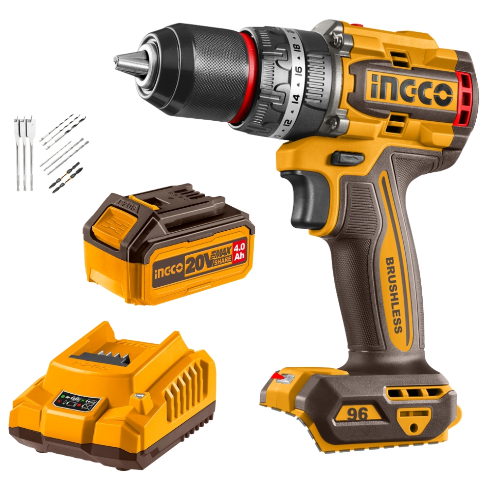 Ingco – Cordless Brushless Impact Drill with 4.0Ah Battery & Charger