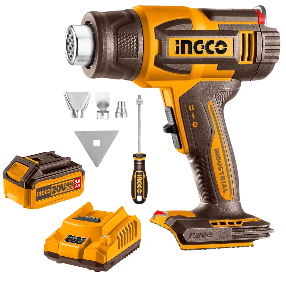 Ingco – Cordless Heat Gun with LCD Display with 5.0Ah Battery & Charger