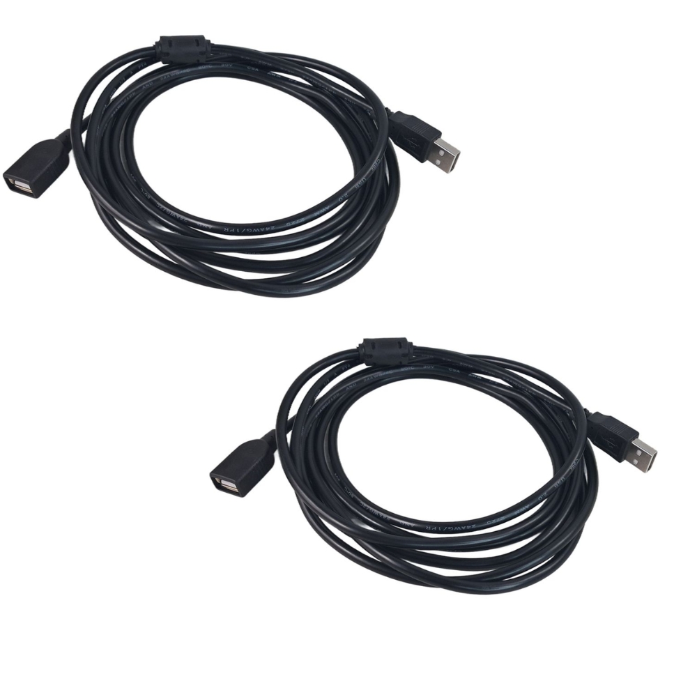 Vcom – USB 2.0 Extension Cable 1.8m – Type A Male to Female (Black) – 2Pack