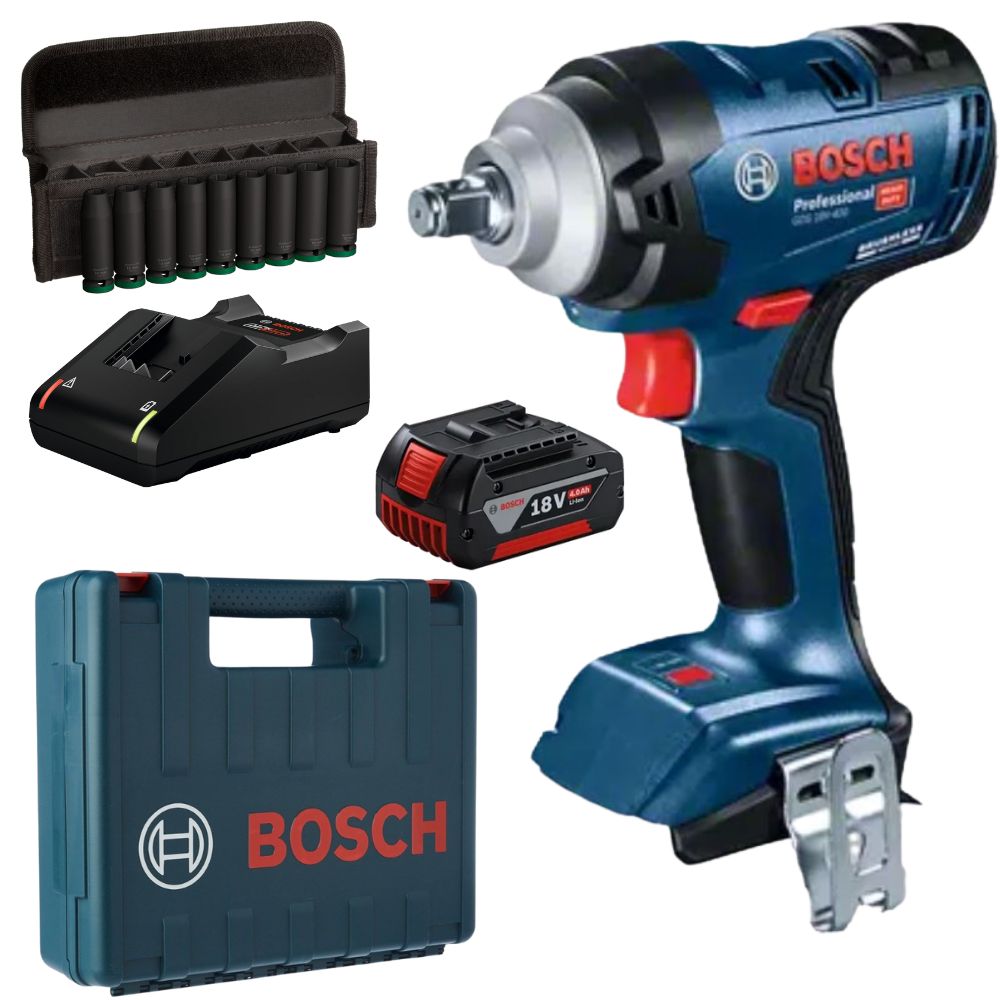Bosch – Cordless Impact Wrench with 4.0Ah Battery, Charger & 9Pc Socket Set