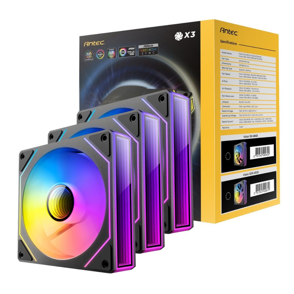 Antec VISION PWM 120mm ARGB Infinity Mirror Case Fan 3 Pack