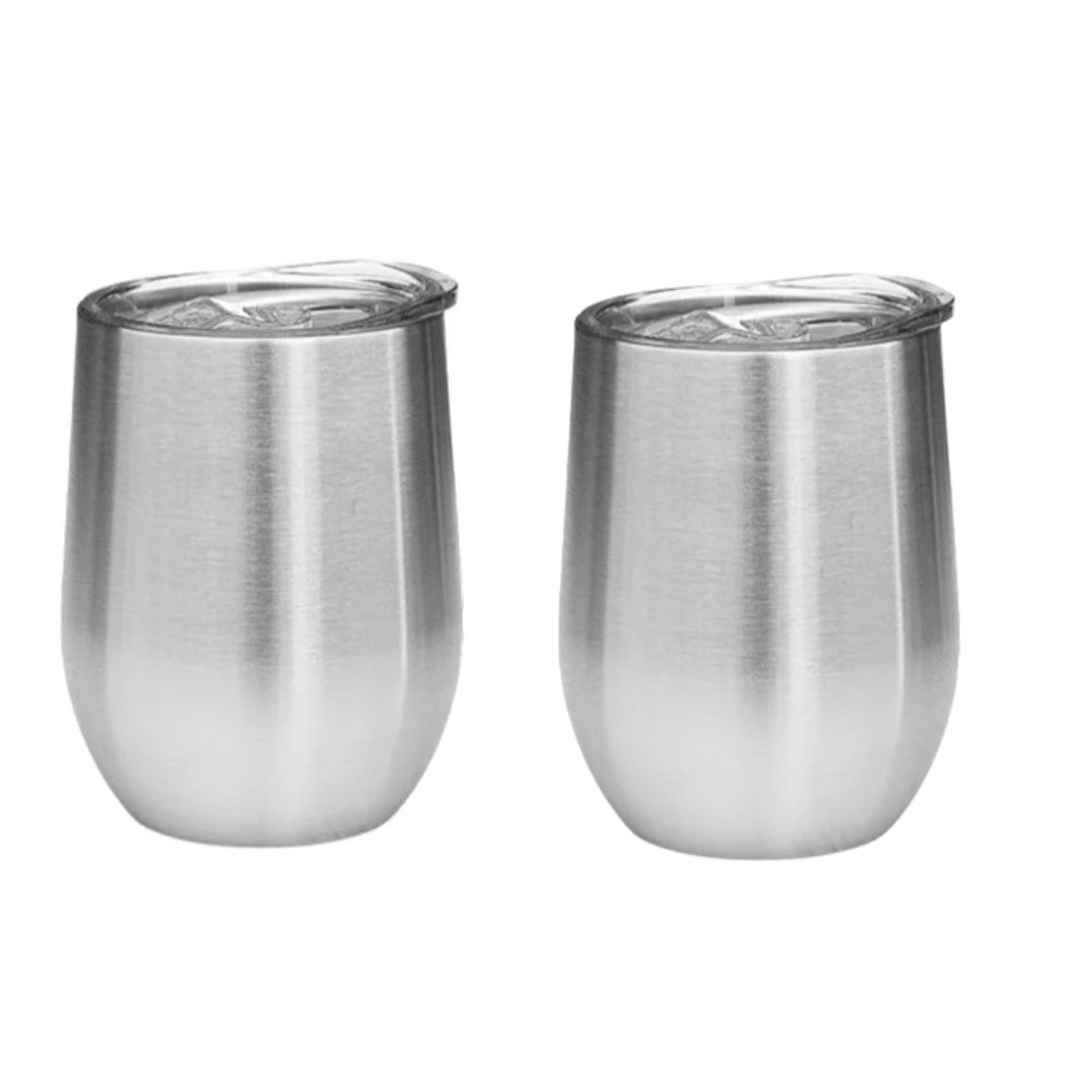 Double Walled Stainless Steel Wine Cup with Lid (400ml) – Pack of 2