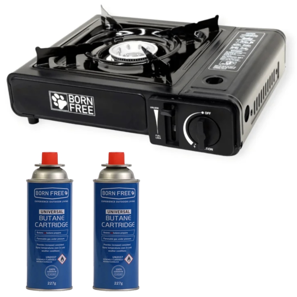 Born Free – Portable Gas Stove / Camping Stove with 2 x 220g Gas Cartridges