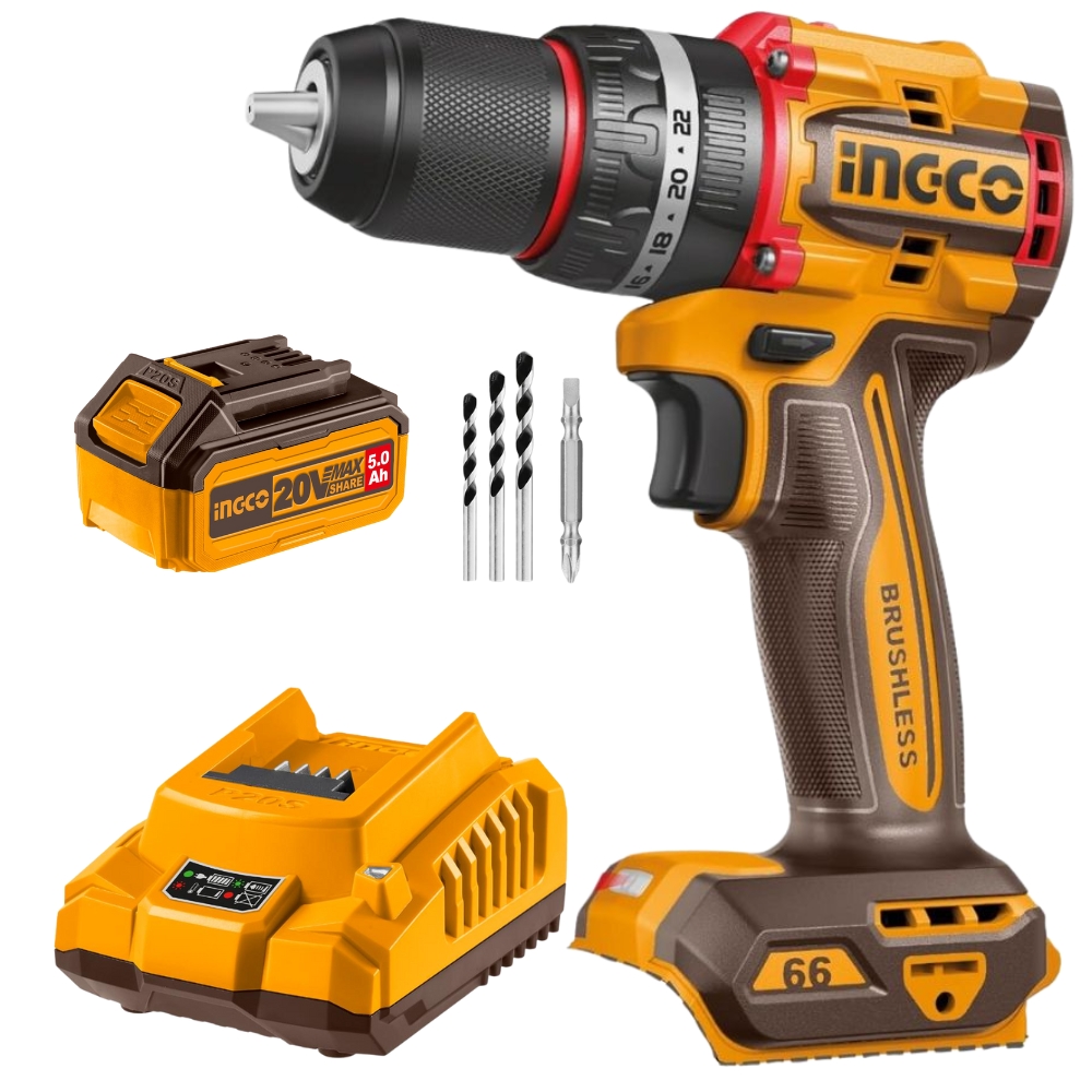 Ingco – Cordless Brushless Impact Drill (66Nm) with 5.0Ah Battery & Charger