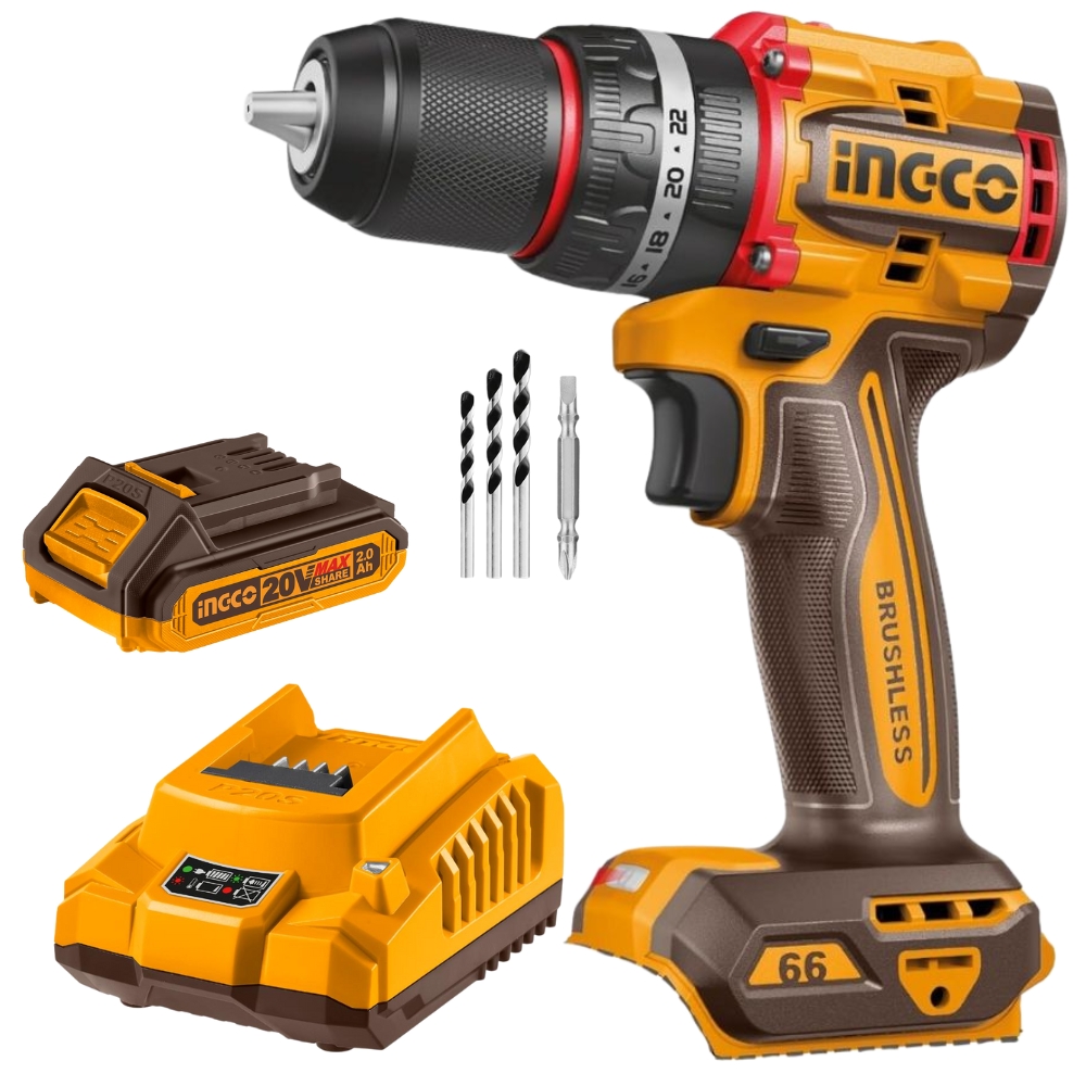 Ingco – Cordless Brushless Impact Drill (66Nm) with 2.0Ah Battery & Charger