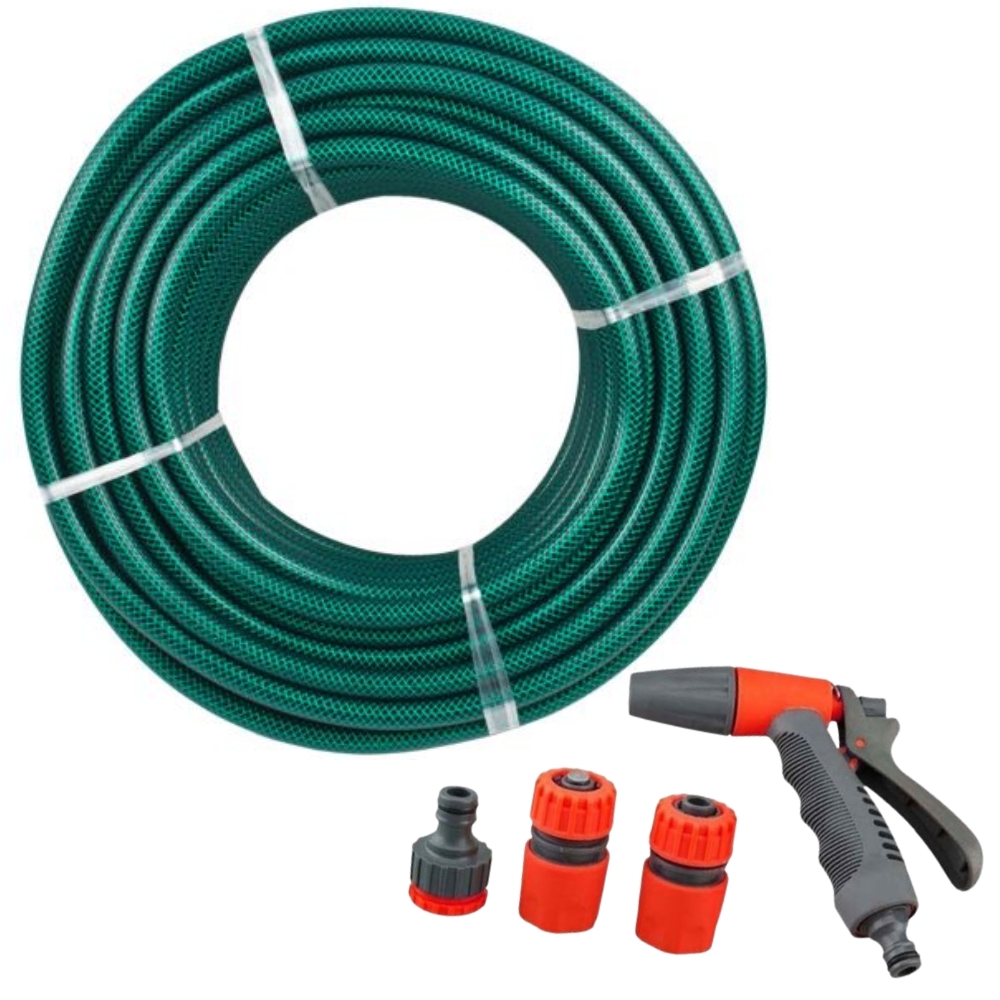 Hose Pipe (20m) with 5Pce Adjustable Spray Gun Set & Fittings