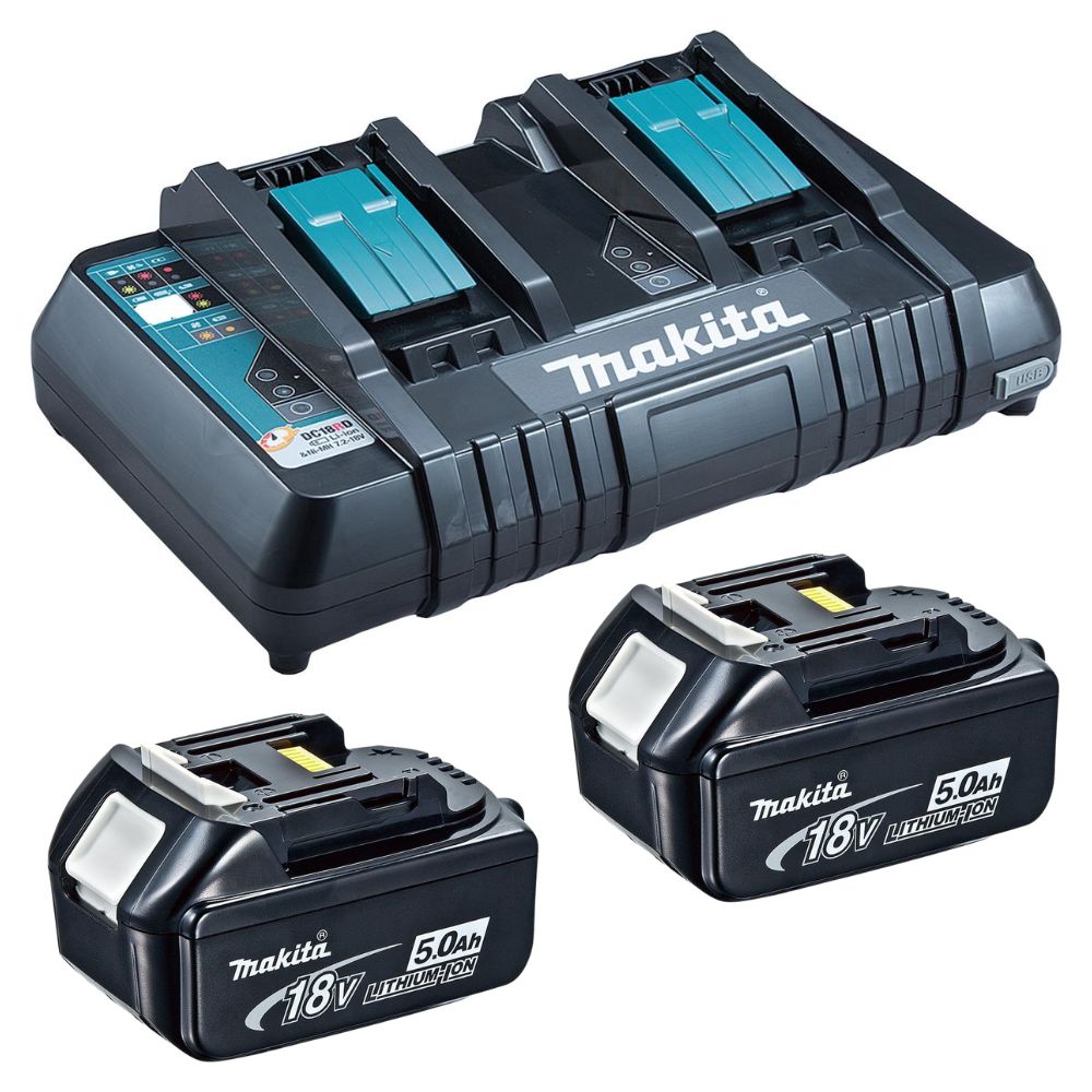 Makita – Rapid Optimum Dual Port Charger (18V) with 2 x 5.0Ah Batteries