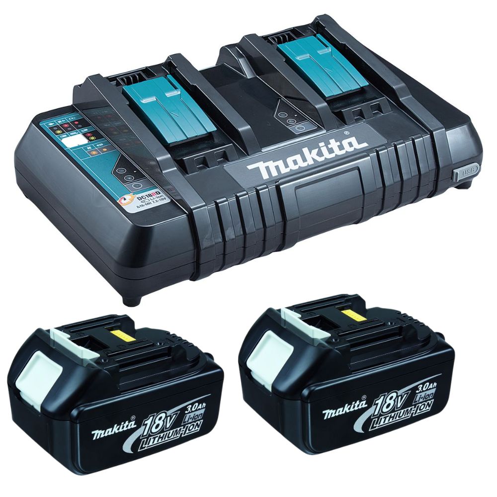 Makita – Rapid Optimum Dual Port Charger (18V ) with 2 x 3.0Ah Batteries