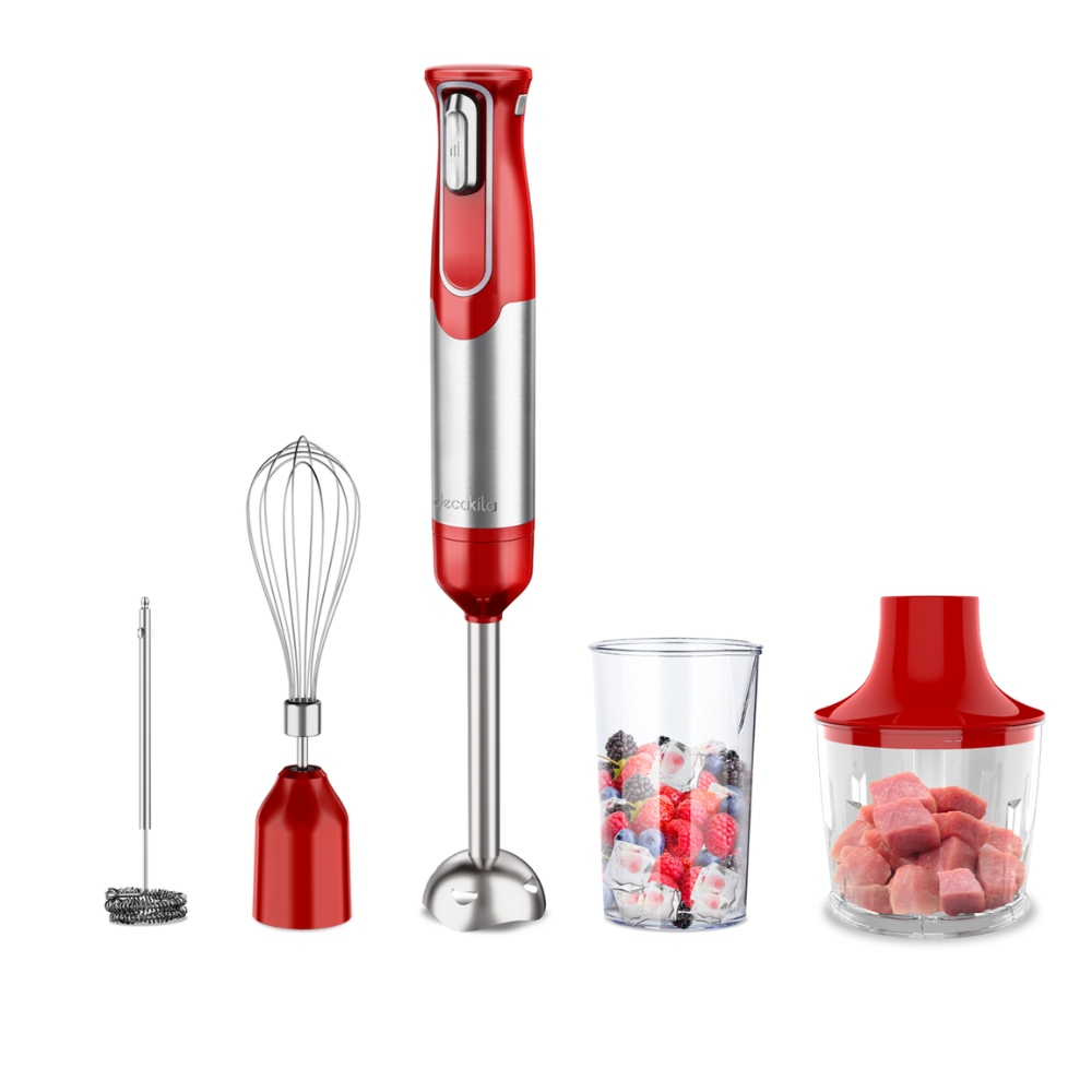 Decakila – Cordless 5-in-1 Hand Blender with 500ml Bowl & Accessories – Red