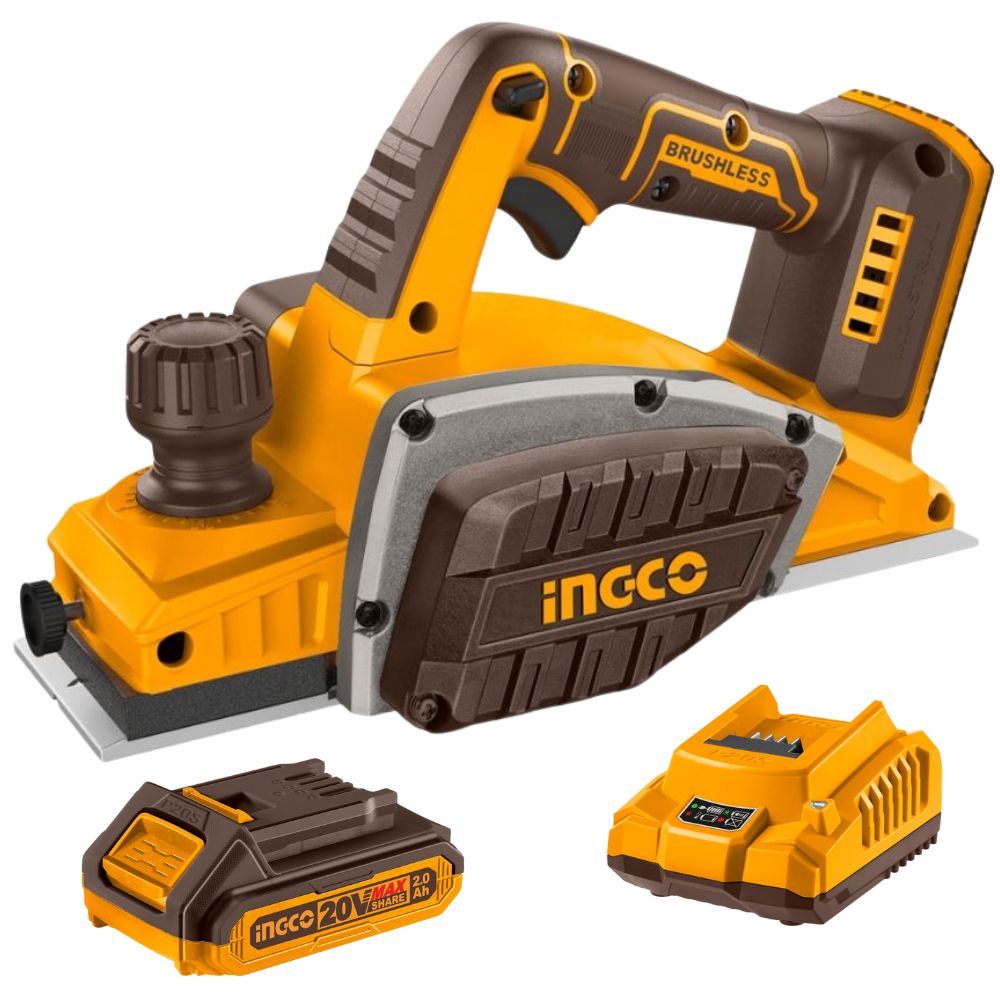 Ingco – Brushless Cordless Planer with 2.0Ah Battery & Charger