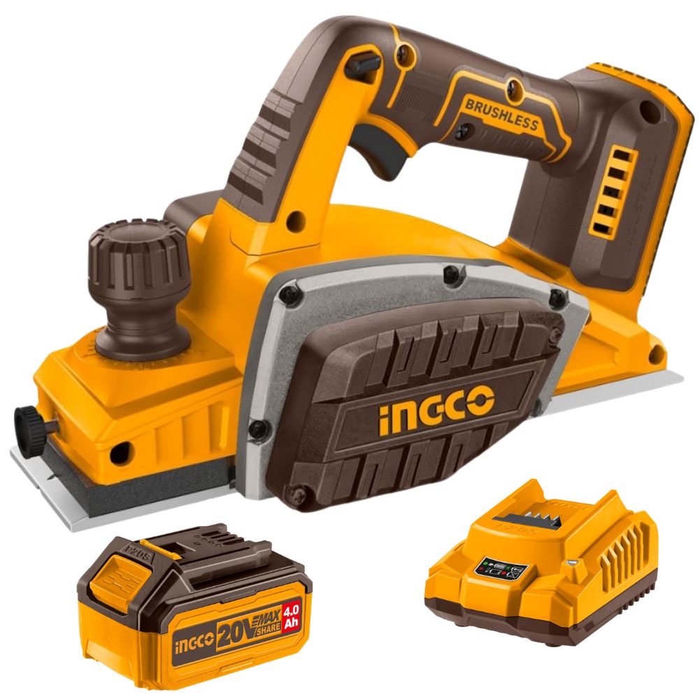 Ingco – Brushless Cordless Planer with 4.0Ah Battery & Charger