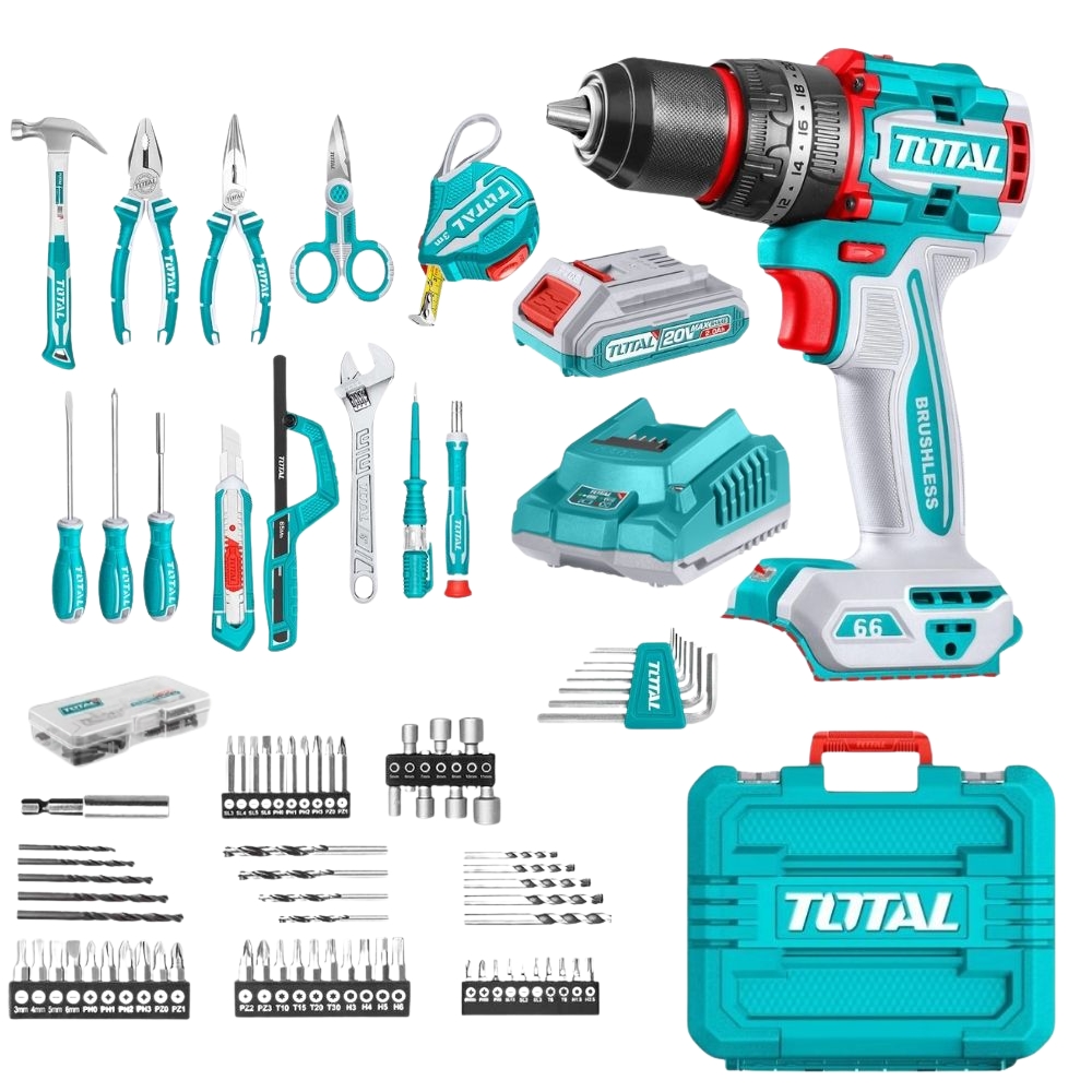 TOTAL 20V DRILL IMPACT + 165PC TOOL SET