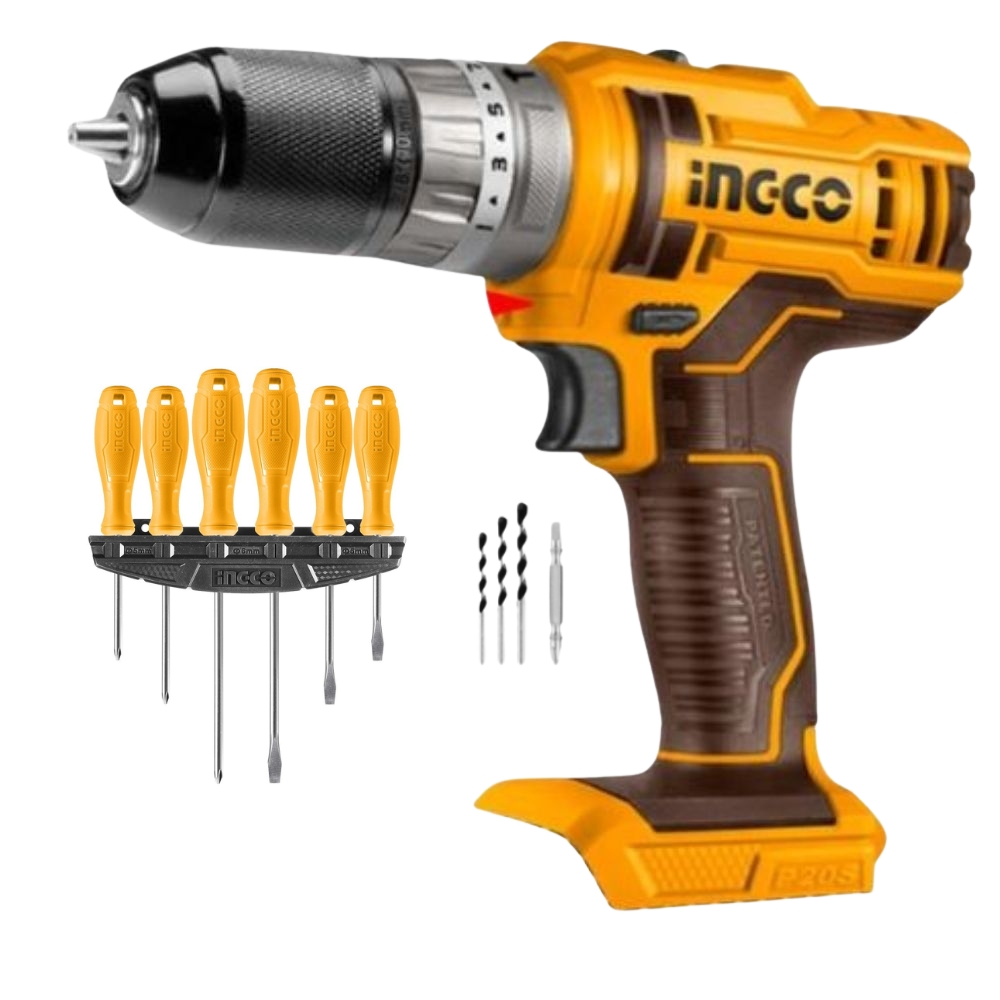 Ingco – Cordless Impact Drill (Unit Only) with 6 Piece Screwdriver Set