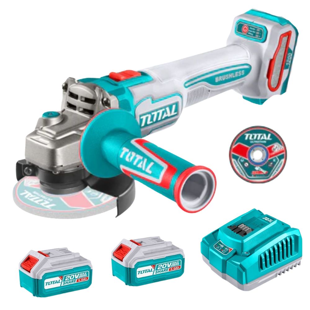 Total Tools – Cordless Angle Grinder with Discs, Batteries & Charger