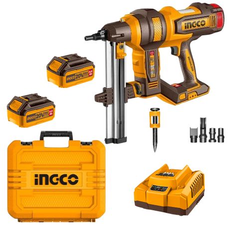 Ingco – Cordless Concrete Nailer (15-40mm) with 2 x 4Ah Batteries & Charger